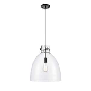 Newton Bell 100-Watt 1 Light Matte Black Shaded Pendant Light with Clear glass Clear Glass Shade