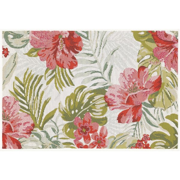Tayse Rugs Stunning Cream 2 ft. x 3 ft. Floral Indoor/Outdoor Area Rug