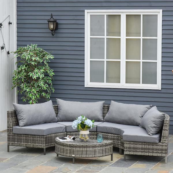 Outsunny Grey 5 Piece Steel Plastic Rattan Outdoor Couch Set with