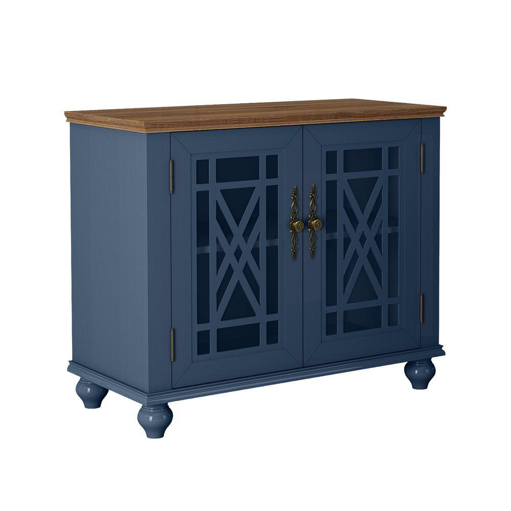 Navy and Wood Vintage Style Sideboard Buffet Cabinet