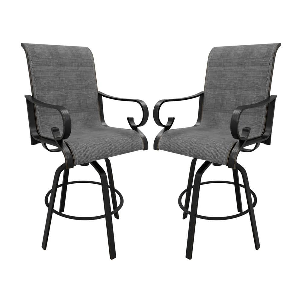 Aluminum 360° Swivel Outdoor Bar Stool Bar Height Chairs in Gray with Ergonomic Armrest (without Cushion) (2-Pack) price history on PriceWatchPro