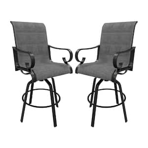 Aluminum 360° Swivel Outdoor Bar Stool Bar Height Chairs in Gray with Ergonomic Armrest (without Cushion) (2-Pack)