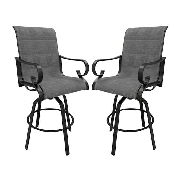 Clihome Aluminum 360° Swivel Outdoor Bar Stool Bar Height Chairs in Gray with Ergonomic Armrest (without Cushion) (2-Pack)