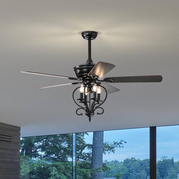 HKMGT Traditional 52 in. Indoor Black Ceiling Fan with HKMGT Traditional 52 in. Indoor Black Ceiling Fan with