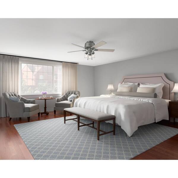 Hunter Hartland 52 In Low Profile Led Indoor Matte Silver Ceiling Fan With Light Kit 50656 Matte Silver Ceiling Fan With Light Kit, Hunter Ceiling Fan Sizes For Rooms