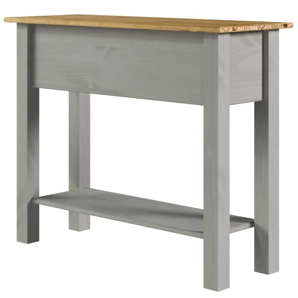 Gray and Antique Brown Solid Pine Console Table with Storage