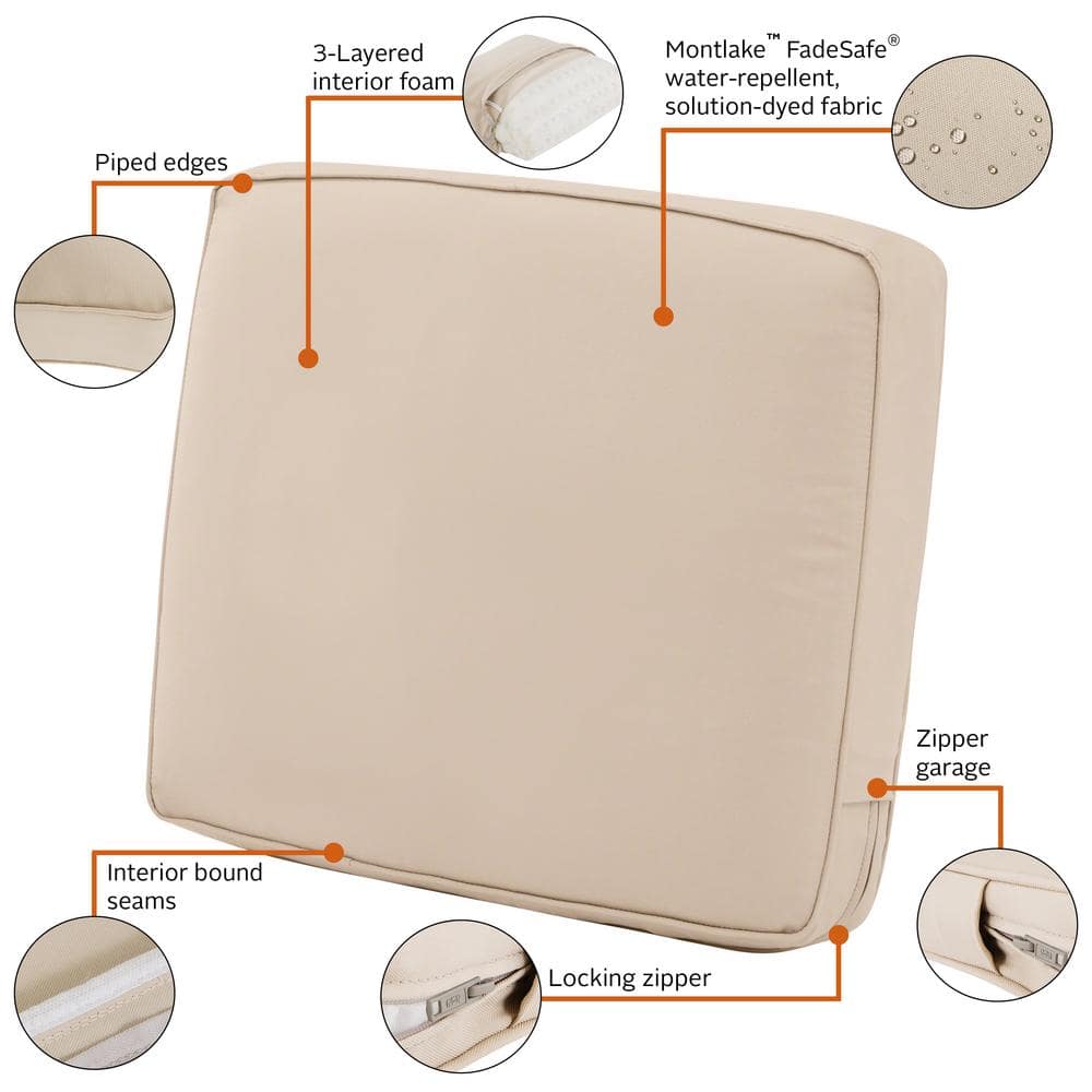 Antique Beige Water-Resistant Outdoor Lounge Chair Cushion 21" x 20"