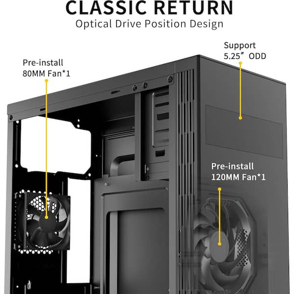 OBJLGEV ATX Mid Tower Case with USB 3.0, 5.25 in. ODD
