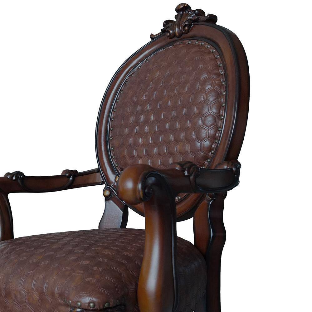 Elegant Faux Leather 25" Brown Wood Upholstered Arm Chair
