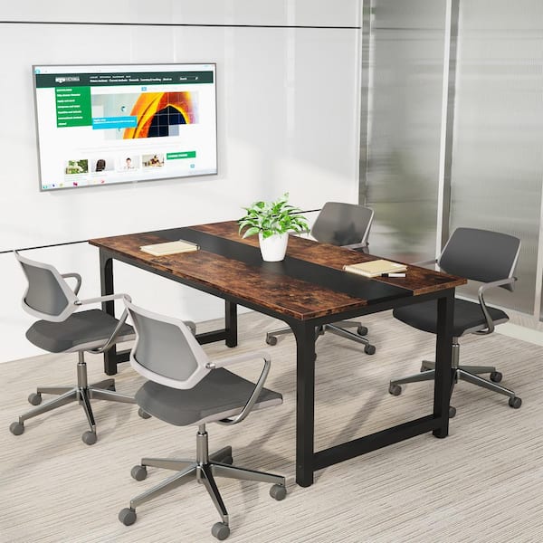BYBLIGHT 63 in. Rectangular Brown Wood Computer Desk Study