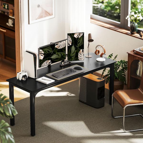 70.9 in. Black Computer Desk, Home Office Desk with Metal Legs