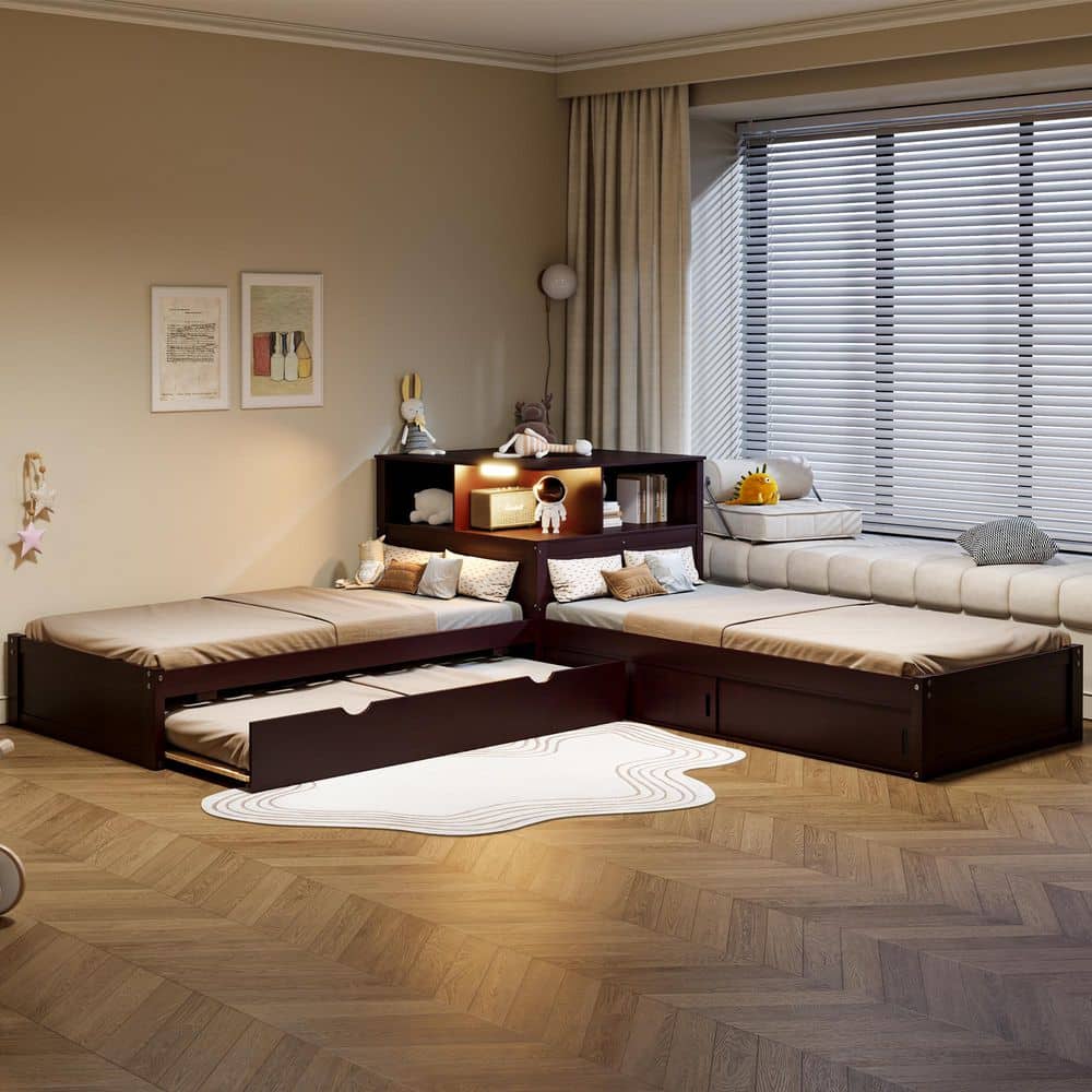 Espresso/Brown Wood Frame Twin Size Platform Bed with Storage Cabinets price history on PriceWatchPro