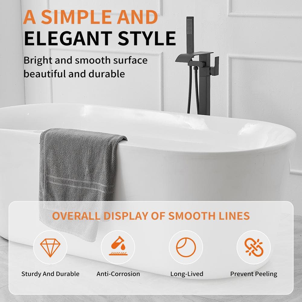 Matte Black Brass Freestanding Tub Faucet with Hand Shower