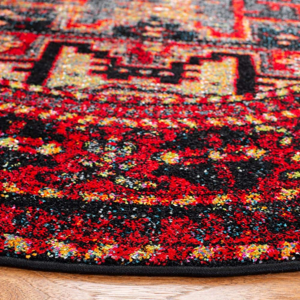 Vintage Red and Multi Round Synthetic Area Rug