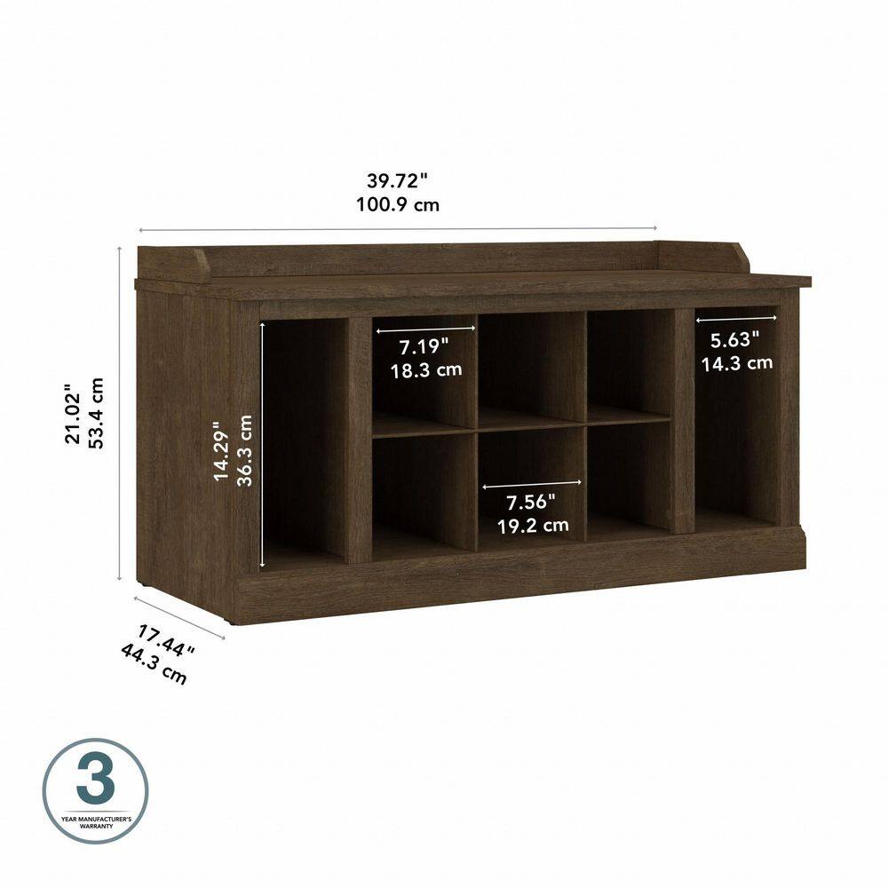 Transitional Ash Brown Engineered Wood Entryway Shoe Storage Bench