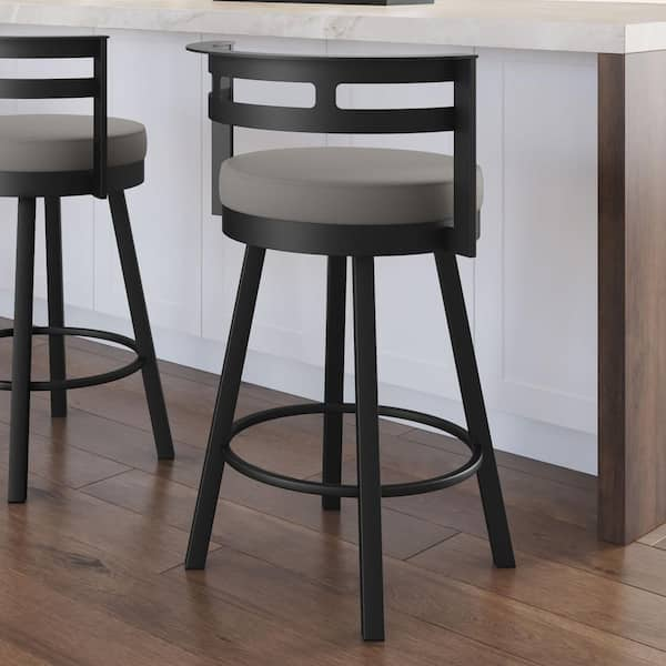 Amisco Render 30.625 in. Taupe Grey Faux Leather/Black Metal Bar Stool ...