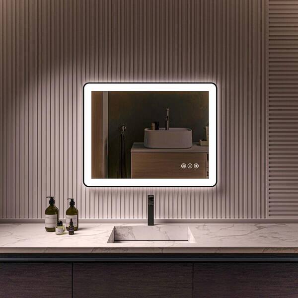 TOOLKISS 28 in. W x 36 in. H Rectangular Framed LED Anti-Fog