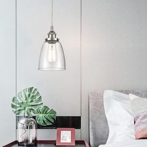 Camberly 1-Light Satin Nickel Pendant with Clear Glass Shade