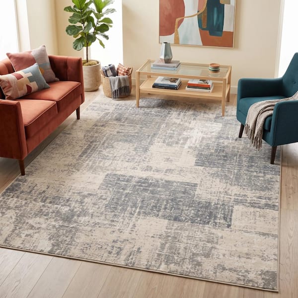 Alpine 6 x 9 Light Blue Abstract Pattern Area Rug for High Traffic Living Room Dining Room Bedroom