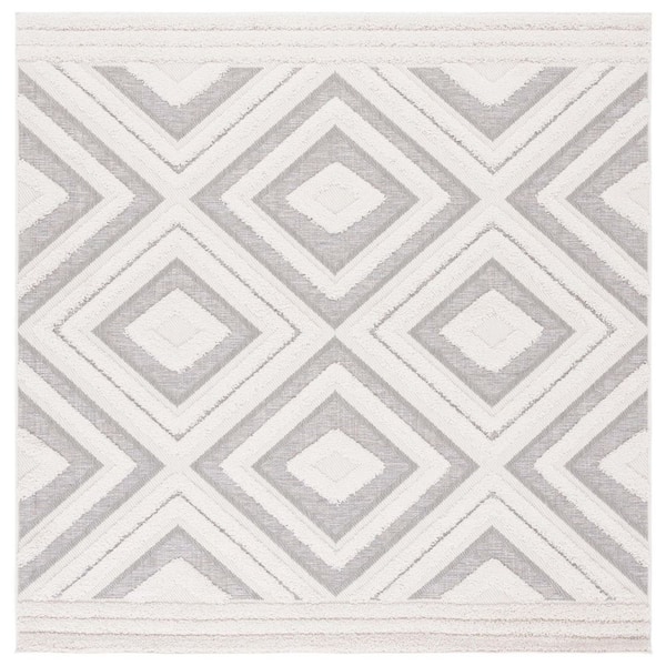 Cottage Ivory/Gray 7 ft. x 7 ft. High-Low Diamond Indoor/Outdoor Square Area Rug