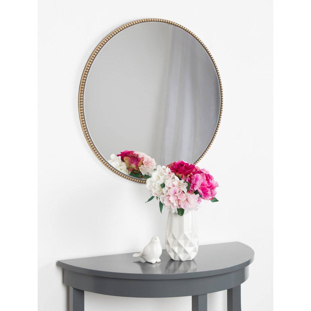 Gwendolyn Round Gold Beaded Wall Mirror, 23.6-Inch