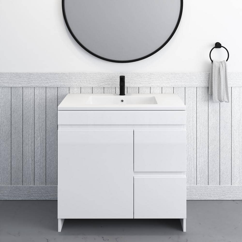 "Mace 36"" W x 20 D Single Sink Bathroom Vanity Right Side Drawers In Glossy White With Acrylic Integrated Countertop" price history on PriceWatchPro