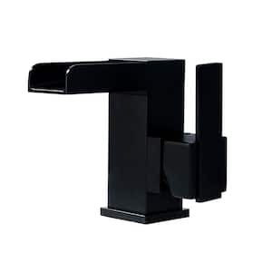 Single Hole 1-Handle Waterfall Bathroom Faucet in Black