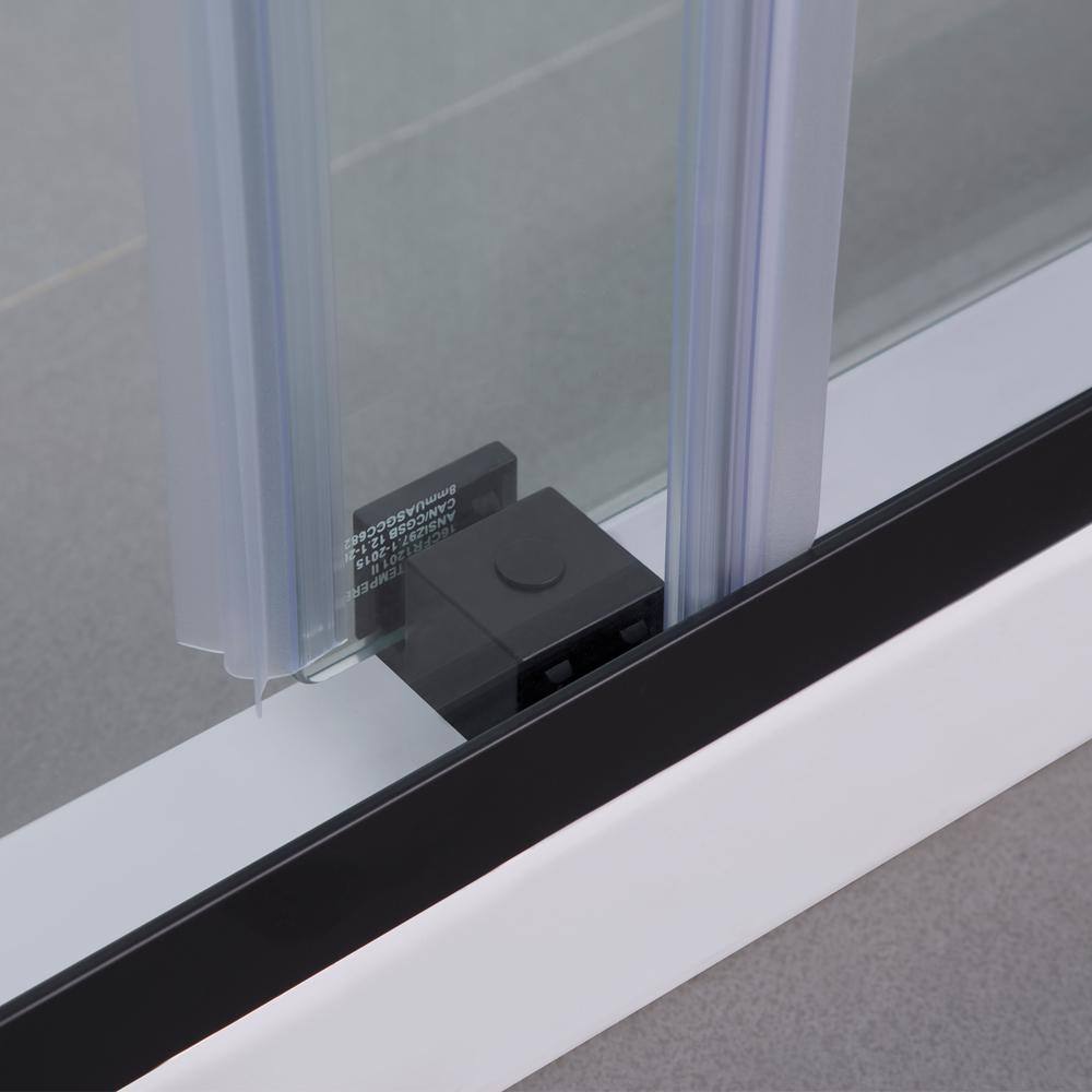 48 x 76 Matte Black Frameless Sliding Shower Door with Clear Glass