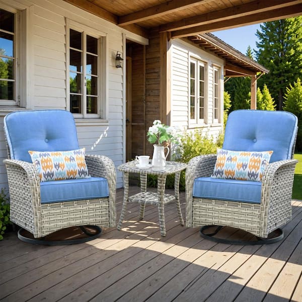 HOOOWOOO Oreille Grey 3-Piece Wicker Outdoor Patio