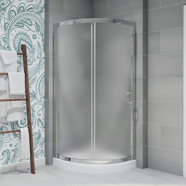Breeze 33 in. L x 33 in. W x 77 in. H Corner Shower Kit with Frosted Sliding Door in Chrome, and Shower Pan (No Walls)
