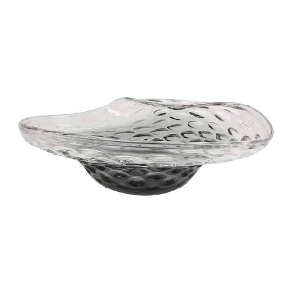 Litton Lane Black Handmade Glass Abstract Wavy Ombre Decorative Bowl with Bubble Texturing