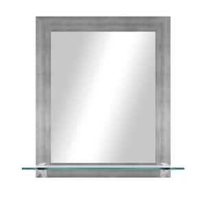 21.5 in. W x 25.5 in. H Rectangle Matte Silver Horizontal Mirror with Tempered Glass Shelf/Chrome Brackets