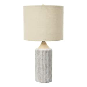 24 in. White Round Cement Table Lamp with Linen Shade