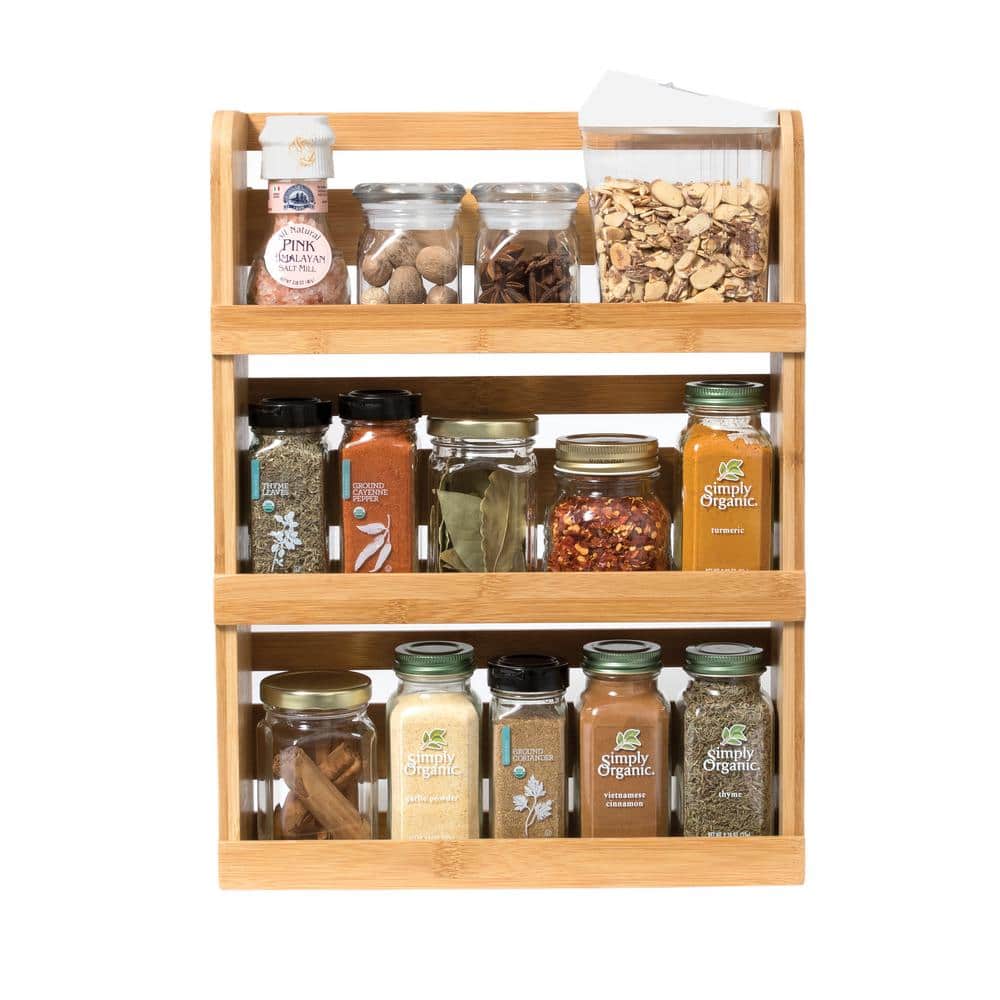 Bamboo 3-Tier Spice Rack with Ring Hangers