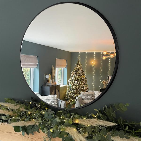 Sxiawe 36.1 in. W x 36.1 in. H Black Round Aluminum Alloy Frame Bathroom Mirror Vanity Wall Mirror