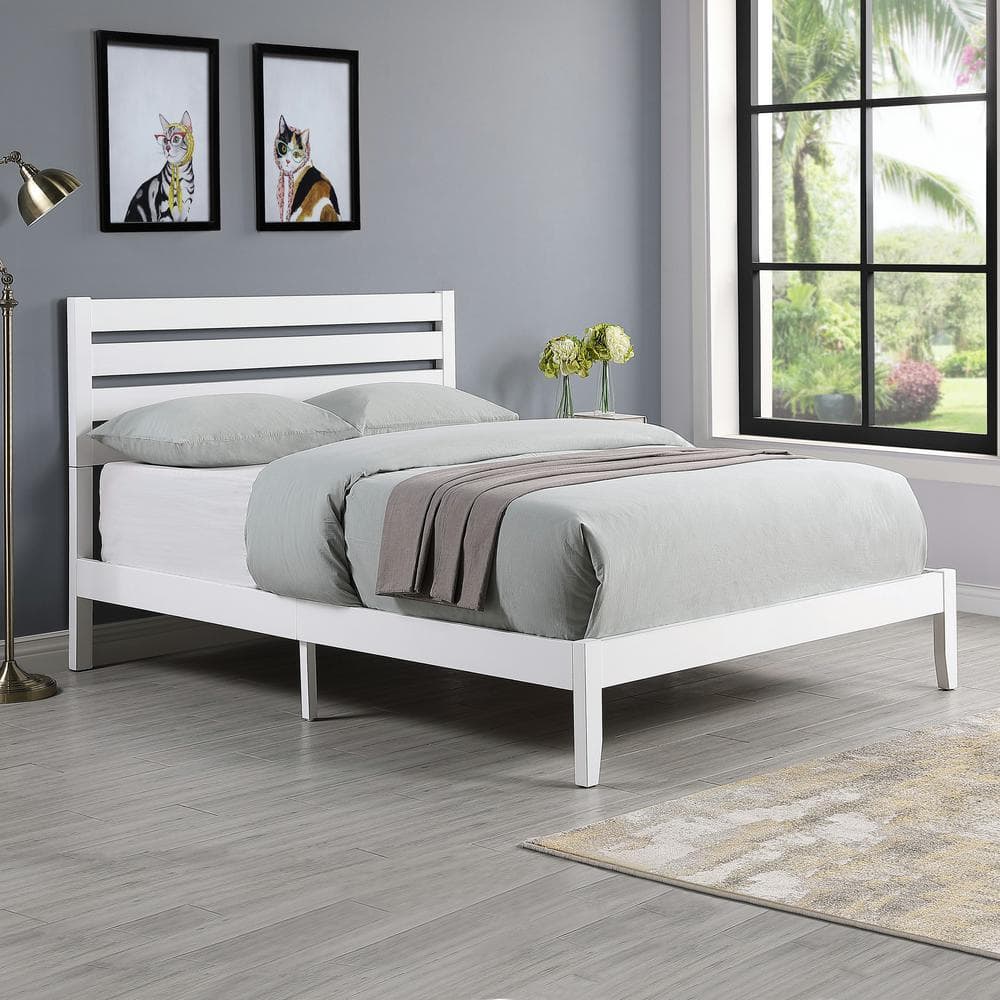 Noble House Guilford White Wood Queen Bed Frame 67606 - The Home Depot