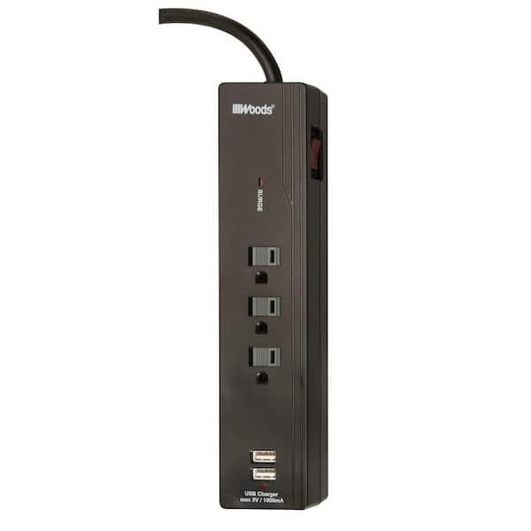 Woods Electronics 4-Outlet 1180-Joule Surge Protector with 2-USB Charging Ports and Sliding Safety Covers