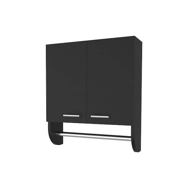 17.4 in. W x 20.3 in. H Black Rectangular Melamine Surface Mount Medicine Cabinet without Mirror with Towel Bar