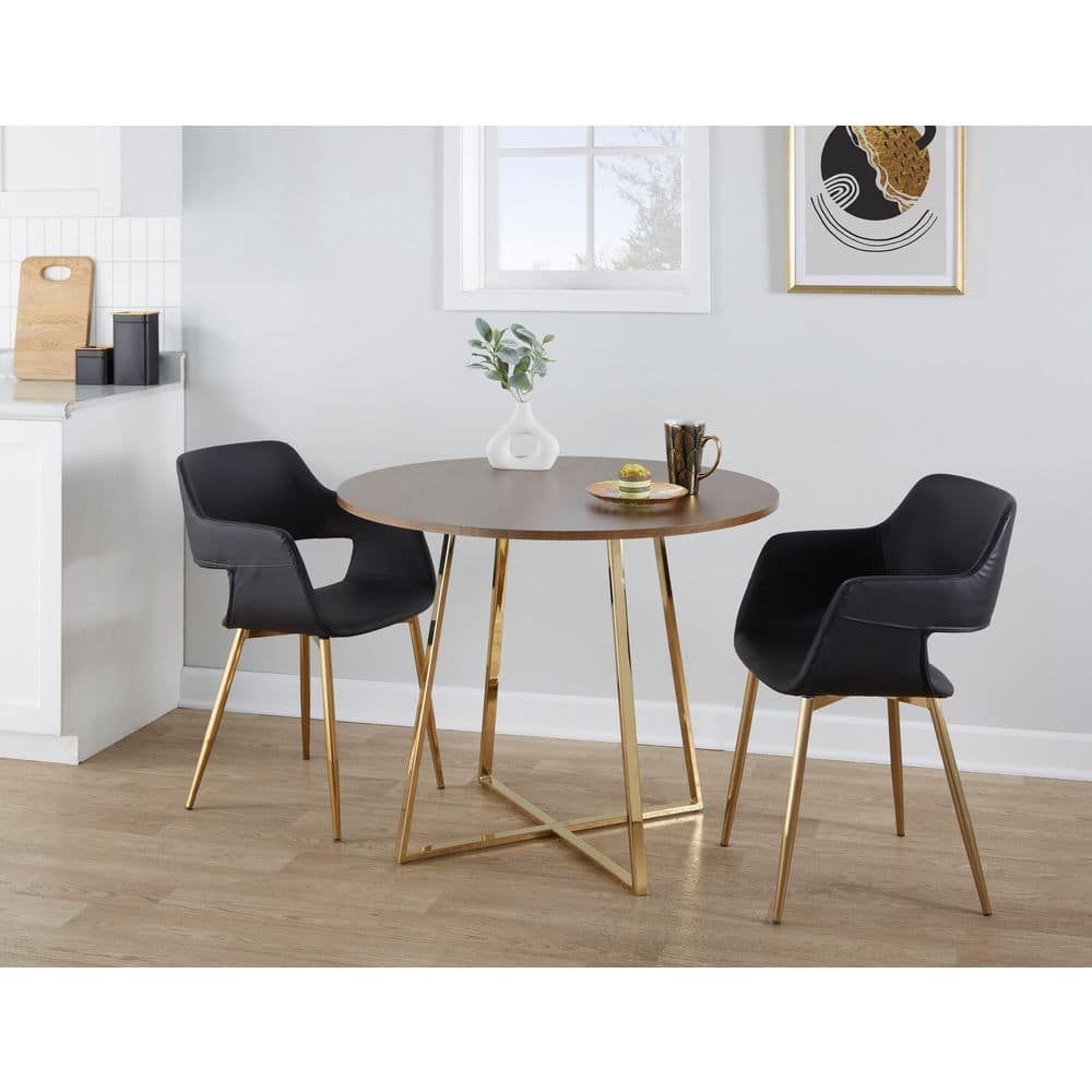 LumiSource Cosmo Walnut Wood and Gold Metal Round Trestle Base