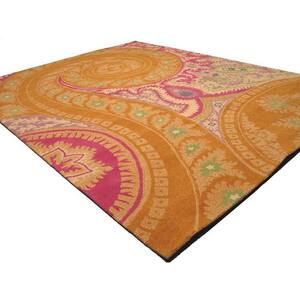 Paisley Orange 7 ft. 9 in. x 9 ft. 9 in. Hand-Tufted Wool Transitional Area Rug
