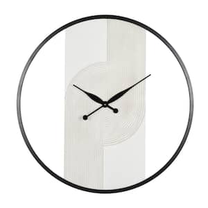 White Wood Art Deco Inspired Line Art Geometric Wall Clock with Black Accents