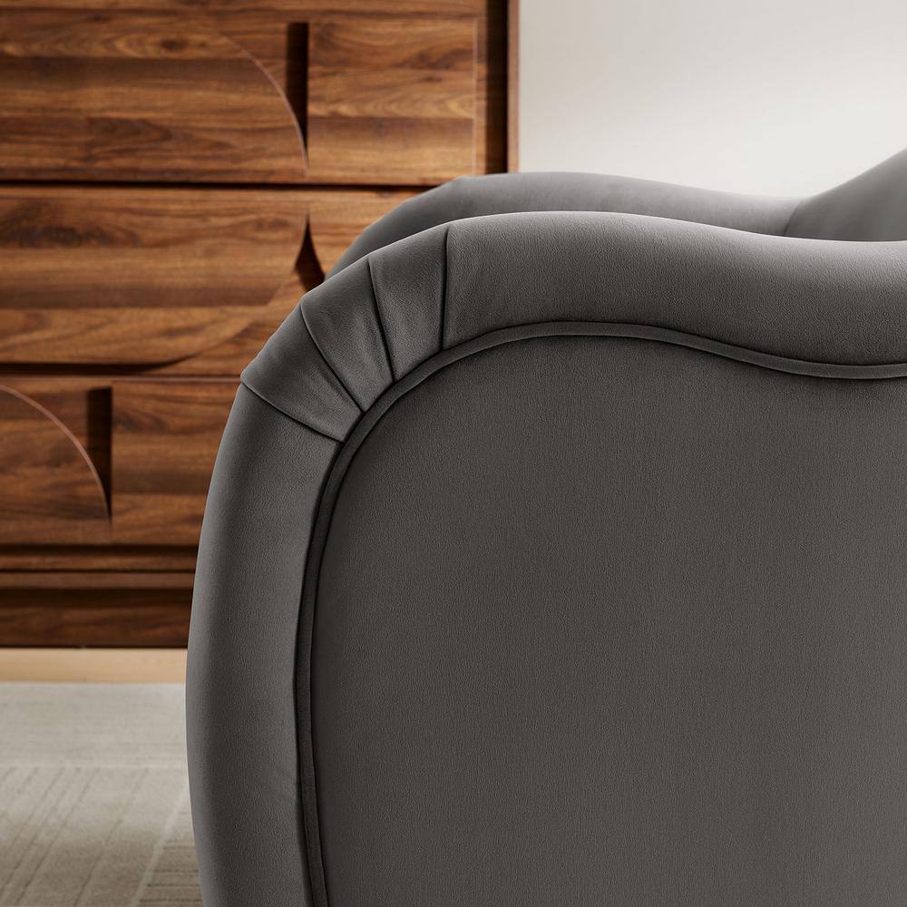 Storm Gray Velvet Barrel Swivel Accent Chair with Wood Frame