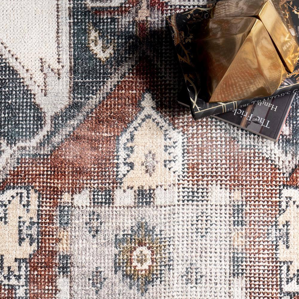 Ivory 8' x 10' Synthetic Medallion Washable Area Rug