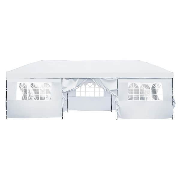 Tenleaf 10 ft. x 30 ft. White Heavy Duty Outdoor Pop Up Canopy with Sidewalls and Wheeled Bag (Iron + Oxford Fabric)