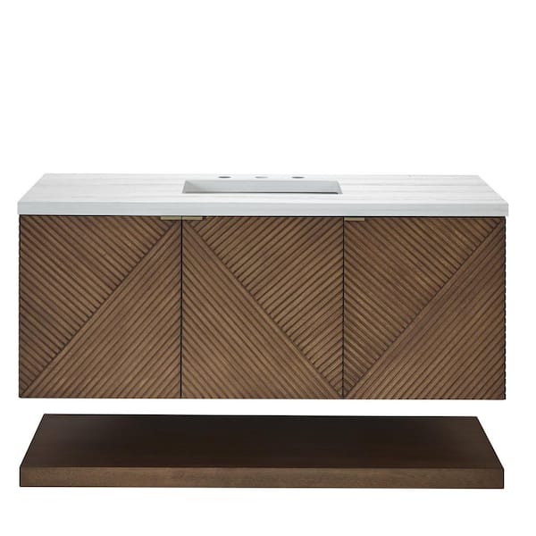 James Martin Vanities Marcello 48.0 in. W x 23.5 in. D x 37.18 in. H Single Bathroom Vanity Chestnut and Arctic Fall Solid Surface Top
