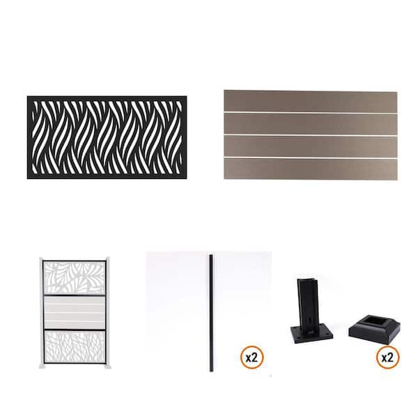 Wicker Privacy Screen, Gray Boards (4-Pack), 5/8 in. Frame, 2 in. Post (2-Count), Flange Mount (2-Count)
