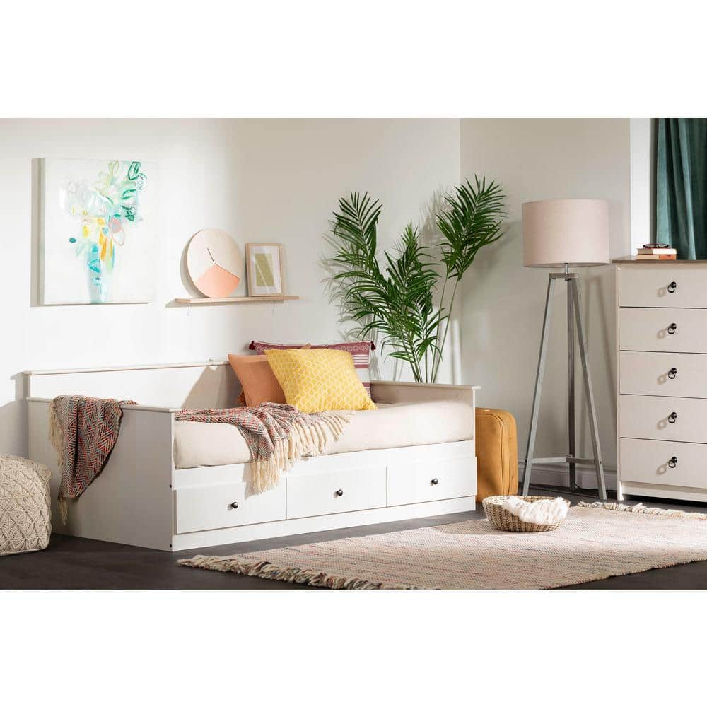 White Wash Twin Daybed with 3 Storage Drawers