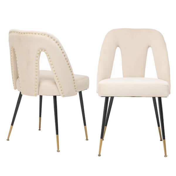 Unbranded 2-Piece Beige Modern Casual Velvet Upholstered Dining Chair