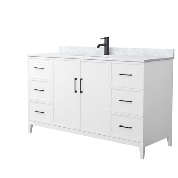 Wyndham Collection Elan 60 in. W x 22 in. D x 35 in. H Single Bath Vanity in White with White Carrara Marble Top