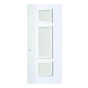 32 in. x 80 in. Marjorie Satin Opaque 3 Lite Painted White Right-Hand Inswing Steel Prehung Front Door